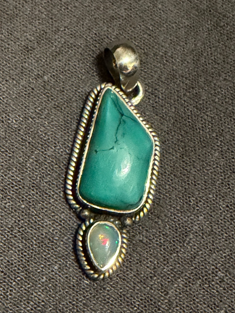 S925 Iranian Turquoise and Opal Pendant - Elegant Women’s Jewelry